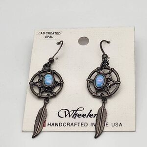 NWT Wheeler Lab Created Opal Gunmetal Dangling Dream Catcher Earrings